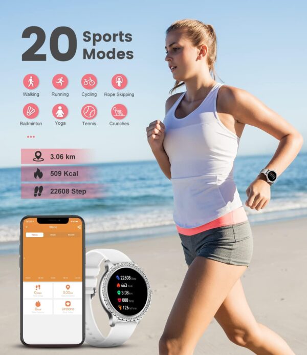 LIGE Smart Watch for Women, Bluetooth Call 1.32" Ladies Fitness Watch with Blood Pressure/Oxygen/Heart Rate Monitor Pedometer, IP67 Waterproof Sports Smartwatch Compatible for Android iOS Phones - Image 4
