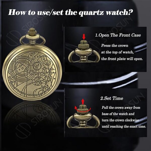 SIBOSUN Vintage Dr Who Pocket Watch with Bronze Case Quartz White Dial and Chain, Doctor who Watch with Gift Box - Image 4