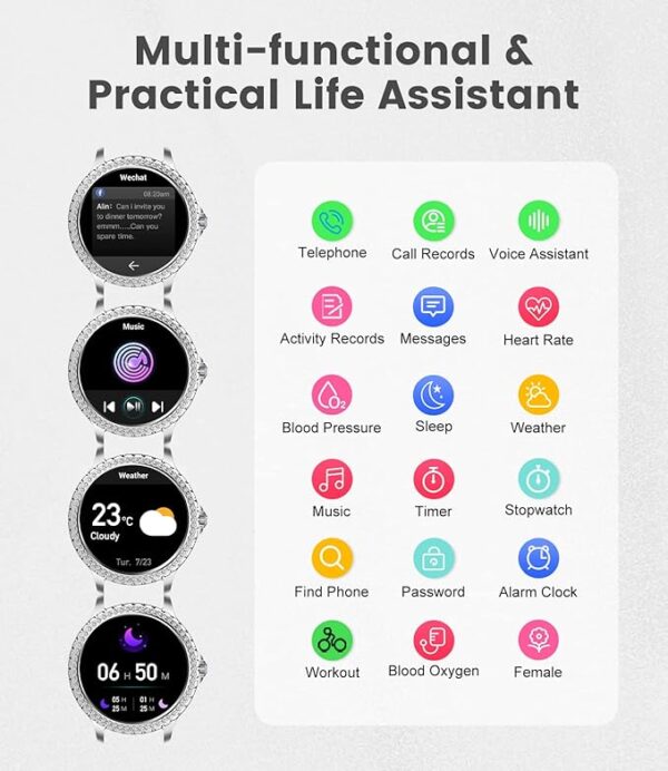 LIGE Smart Watch for Women, Bluetooth Call 1.32" Ladies Fitness Watch with Blood Pressure/Oxygen/Heart Rate Monitor Pedometer, IP67 Waterproof Sports Smartwatch Compatible for Android iOS Phones - Image 8