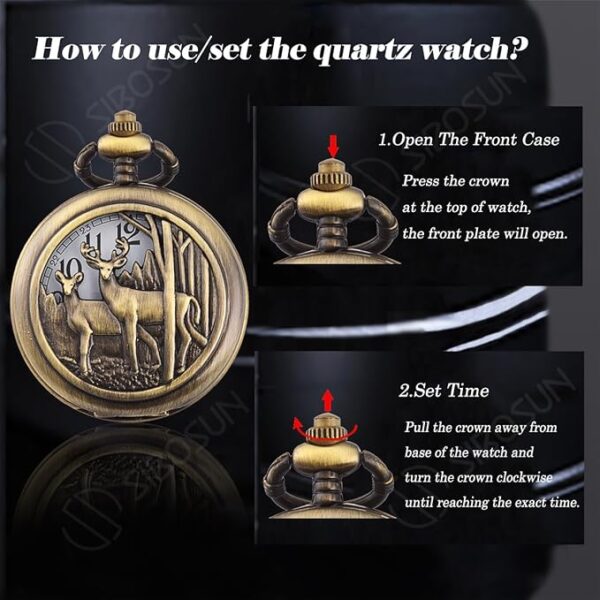 SIBOSUN Vintage Dr Who Pocket Watch with Bronze Case Quartz White Dial and Chain - Image 3