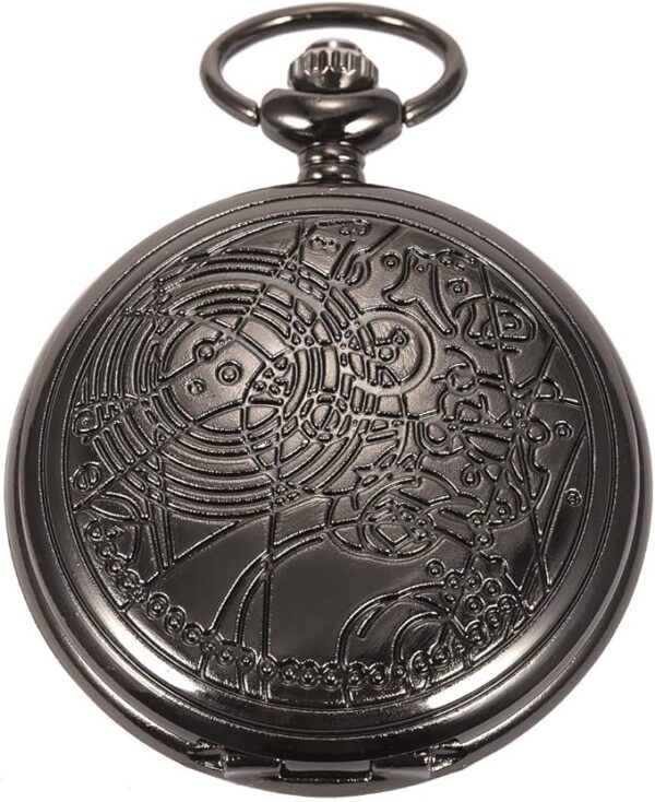 SIBOSUN Vintage Dr Who Pocket Watch with Black Case Quartz White Dial and Chain, Doctor who Watch with Gift Box - Image 3
